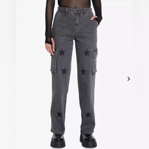 Hottopic Social Collision Grey Star Cargo Utility Pants Size 7 - Picture 16 of 16